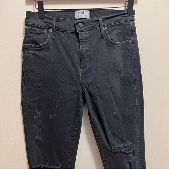 Agolde Sophie Dark Wash High Waisted Black Blue Denim Distressed Skinny Jeans 26 - Picture 2 of 14